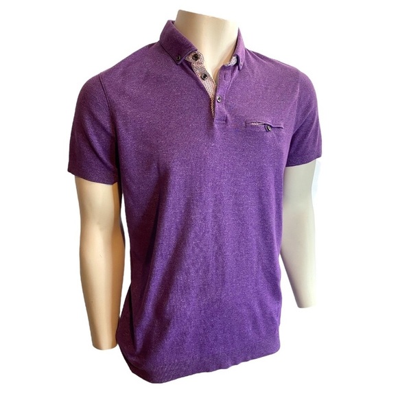 Ted Baker London Purple Cotton Blend Button Down Polo Shirt Size 4 (US Large) - Picture 2 of 5
